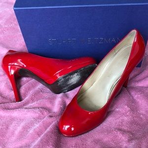 Stuart Weitzman red patent leather pumps